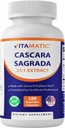 Vitamatisk Cascara Sagrada Lavet med Senna & Psyllium Husk - 180 Veg kapsler - Koncentreret 25X potens - Alle naturlige - ikke-GMO