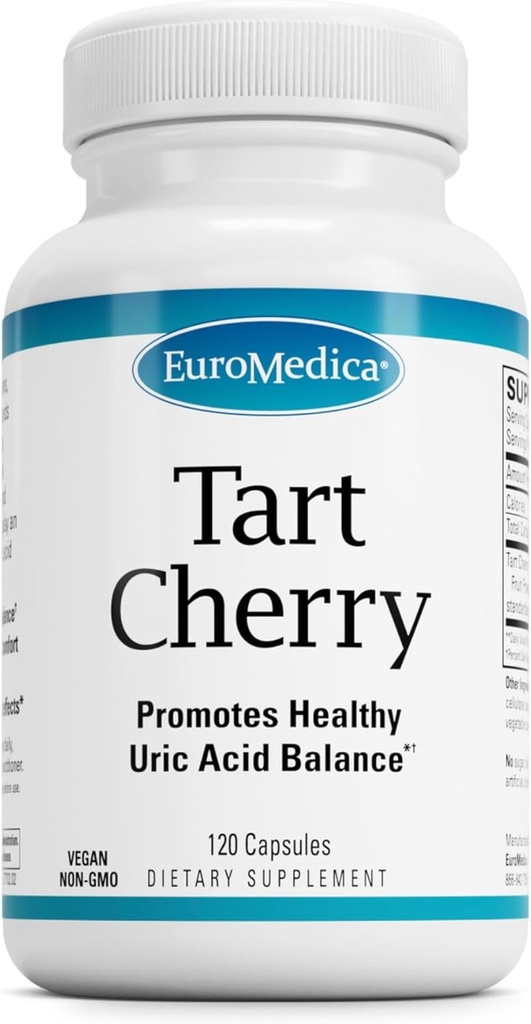 EuroMedica Tart Cherry - Antioxidant supplement til støtte sund urinsyre balance & fælles sundhed - Vegansk næringstilskud - Kosttilskud til støtte inddrivelse efter øvelse - 120 kapsler