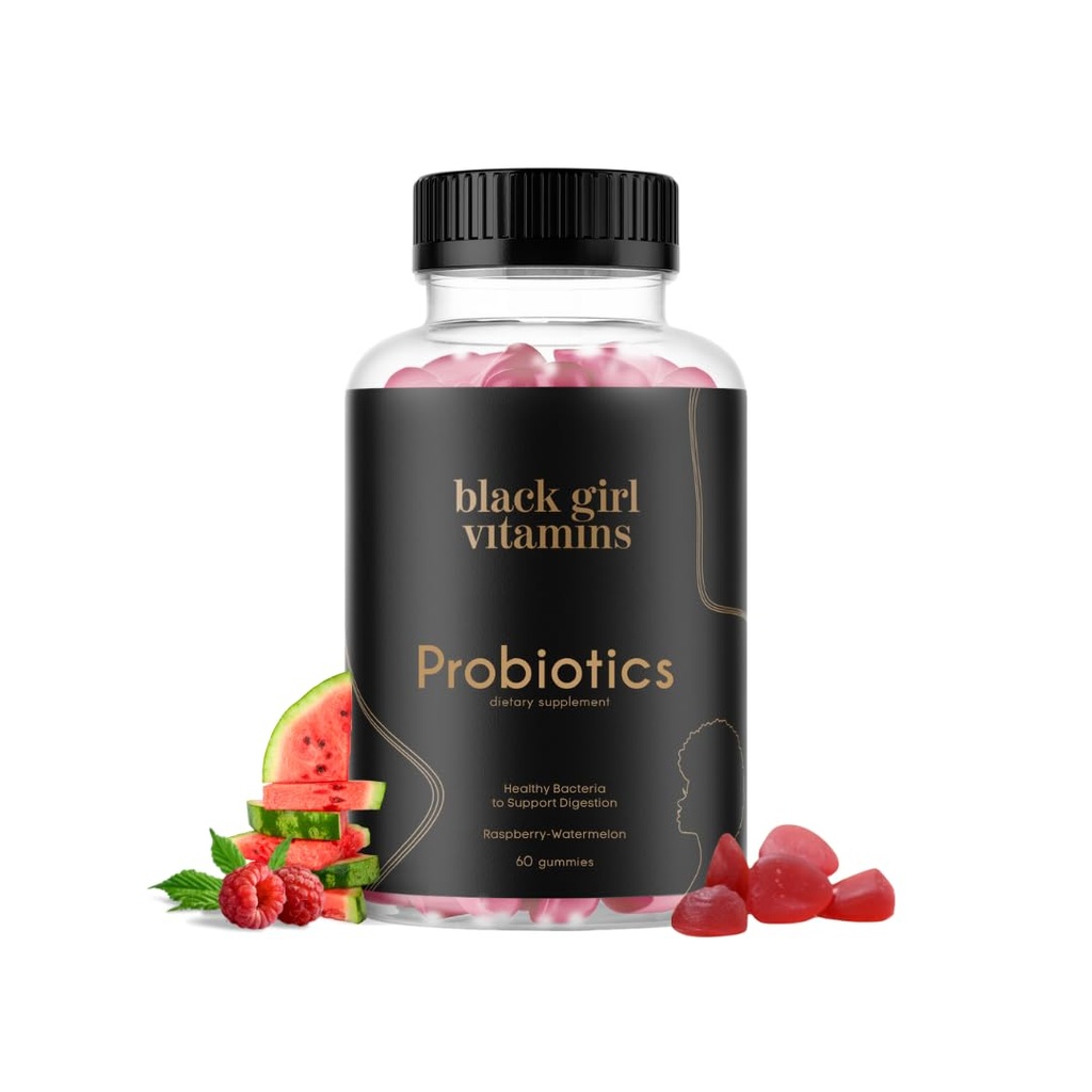 Sorte Pige Vitaminer - Probiotiske gummier til fordøjelsesmæssig sundhed og immunforsvar, Glutenfri Vitaminer, (Raspberry- Watermelon), 60ct