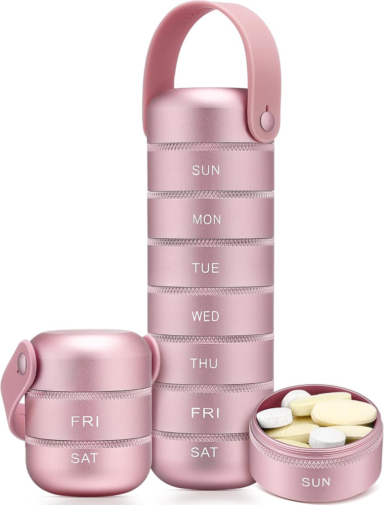 Zannaki Metal Weekly Pill Organizer, Stor rejse Pill Box 7 Dag, Vandtæt Daily Pill Case med Silicone Handle, Aluminium Alloy Portable Pill Holder Container til Vitamin, Medicin, tillæg, piller