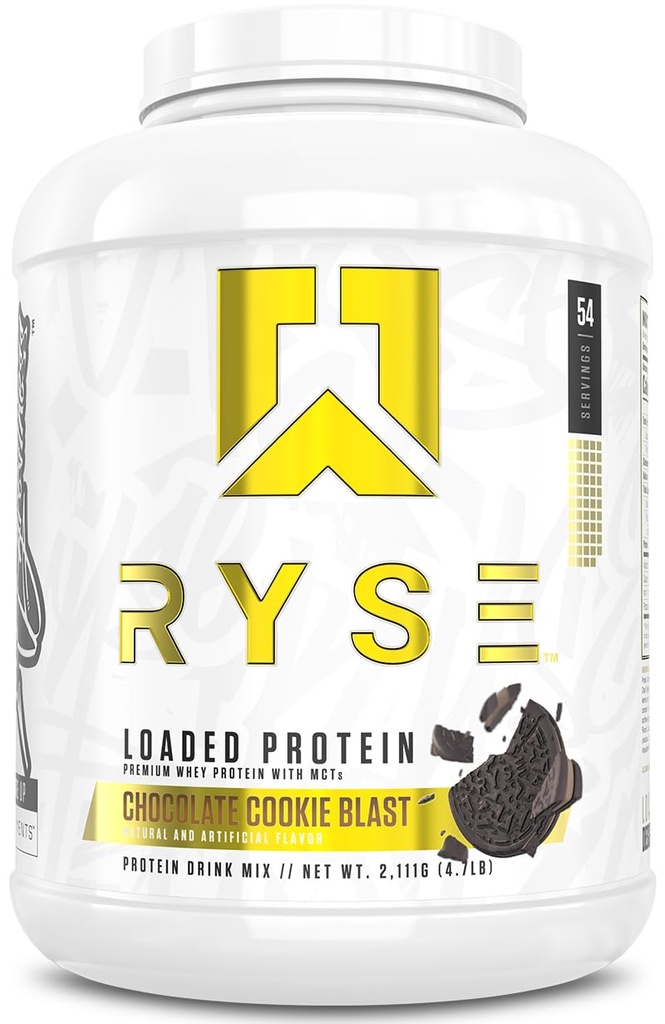 RYSE Indlæst protein pulver - Chokolade Cookie Blast - 25g Whey Protein Isolere & Koncentrat med Prebiotic Fiber & MCTs - Lav Carb, Lavsukker, Digitalt-Friendly - 54 Servering / 4 LB Tub