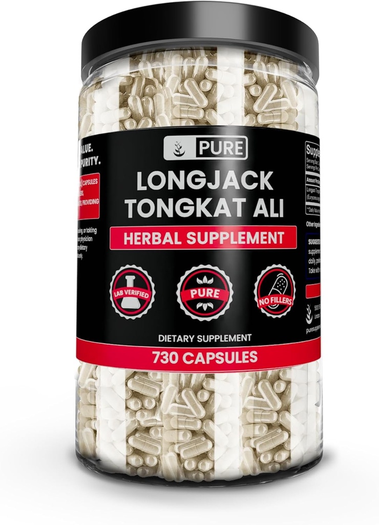 Pure Original Ingredienser Longjack (Tongkat Ali) (730 Kapsler) Ingen Magnesium eller Rice Fillers, Altid Pure, Lab Verified