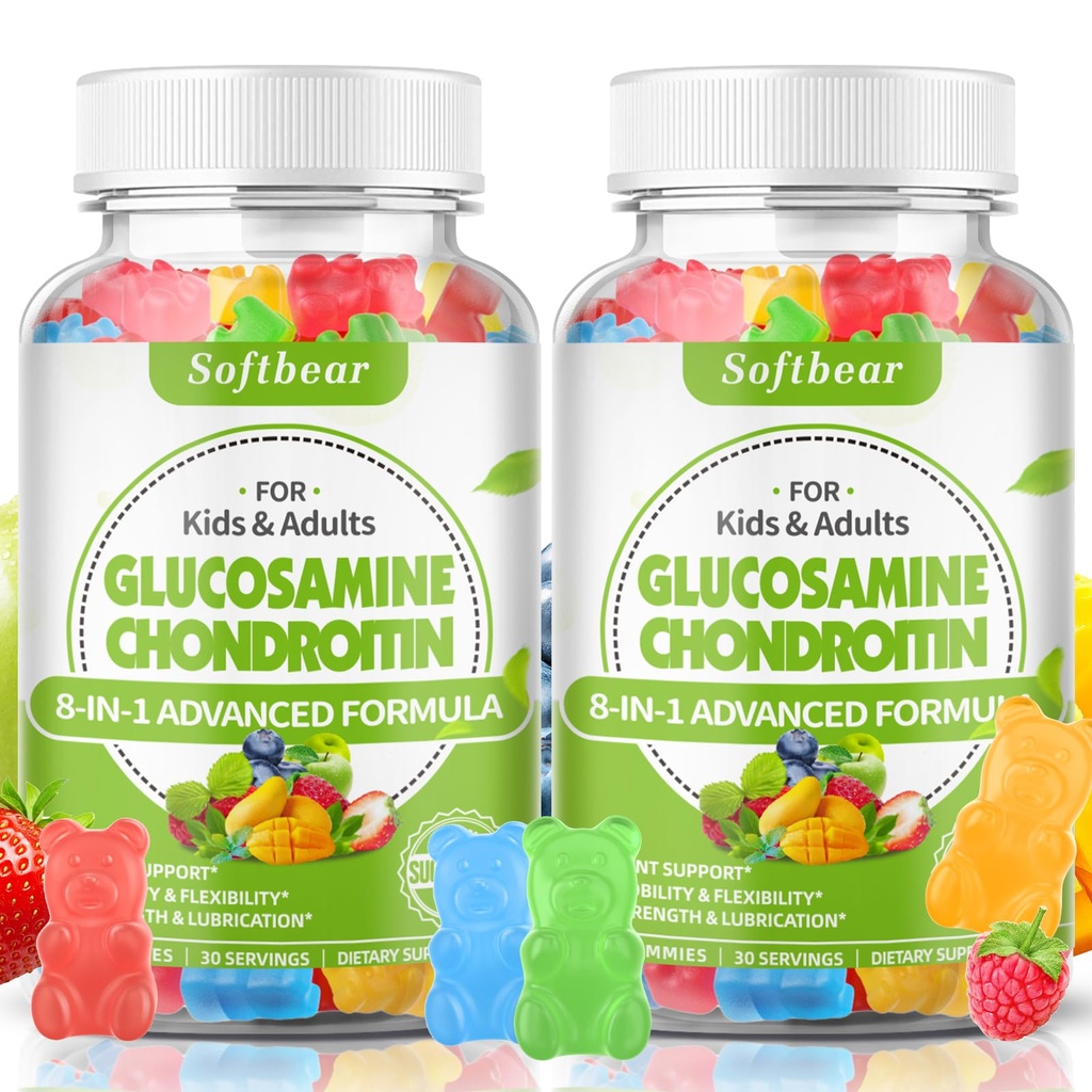 softbear Glucosamine Chondroitin Gummies med MSM Triple Strength, Organic Chewable Glucosamine Chondroitin Supplement for fælles støtte Vegan blandet frugt flavor 120 Gummies