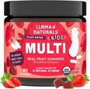 Llama Naturals Kids Multivitamin Gummies, Vegan, Økologisk med D-vitamin, C & K, Toddler Real Fruit Gummy Vitamin, Chewable Supplement, Hel Food Multivitamin, Ingen Tilføjet sukkerrør, Jordbær, 90 Ct