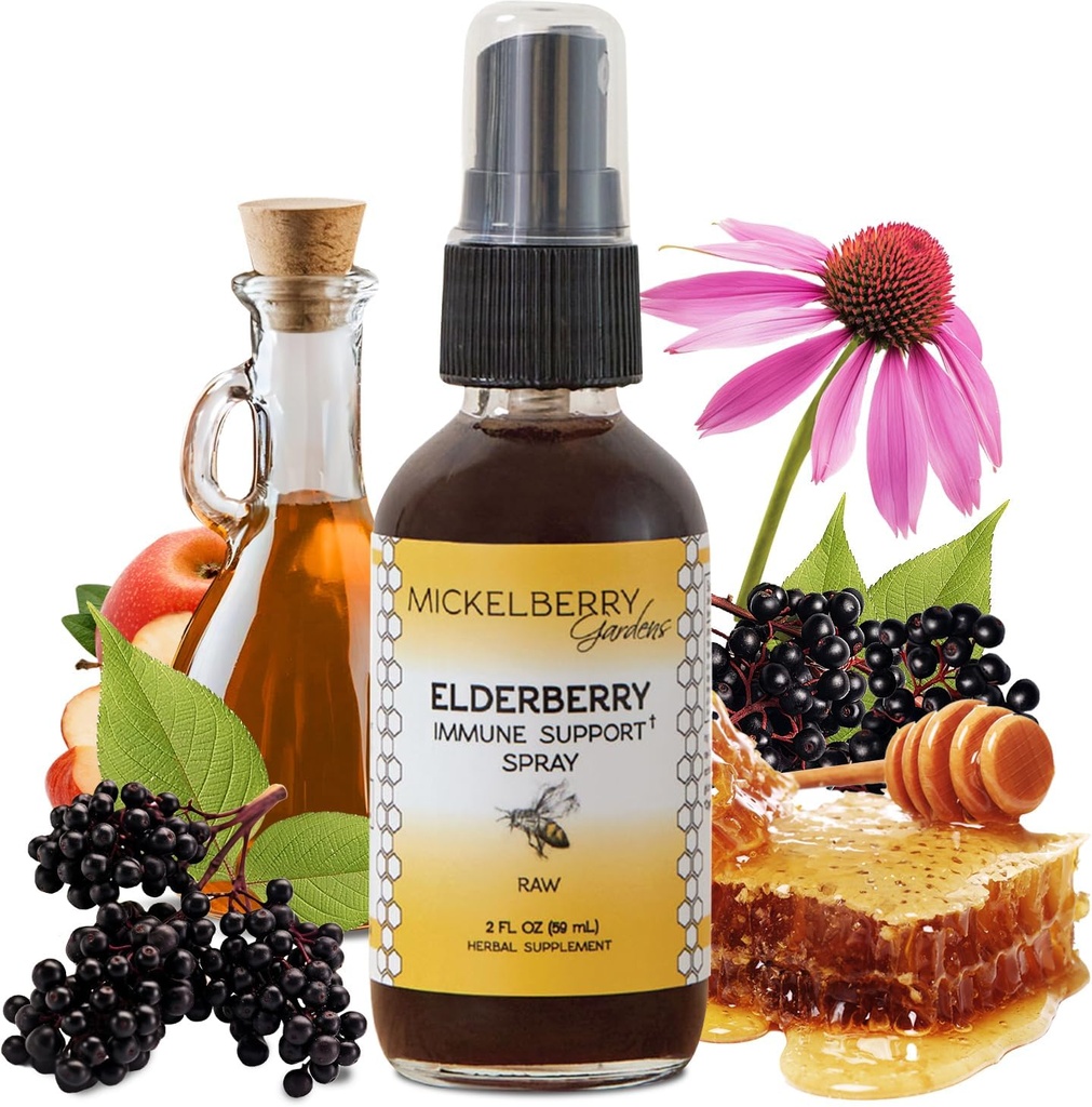 Mickelberry Gardens Elderberry Honey Propolis Hals Spray - Naturlig immunforsvar og Hals Coat til børn og voksne (2 Ounces)