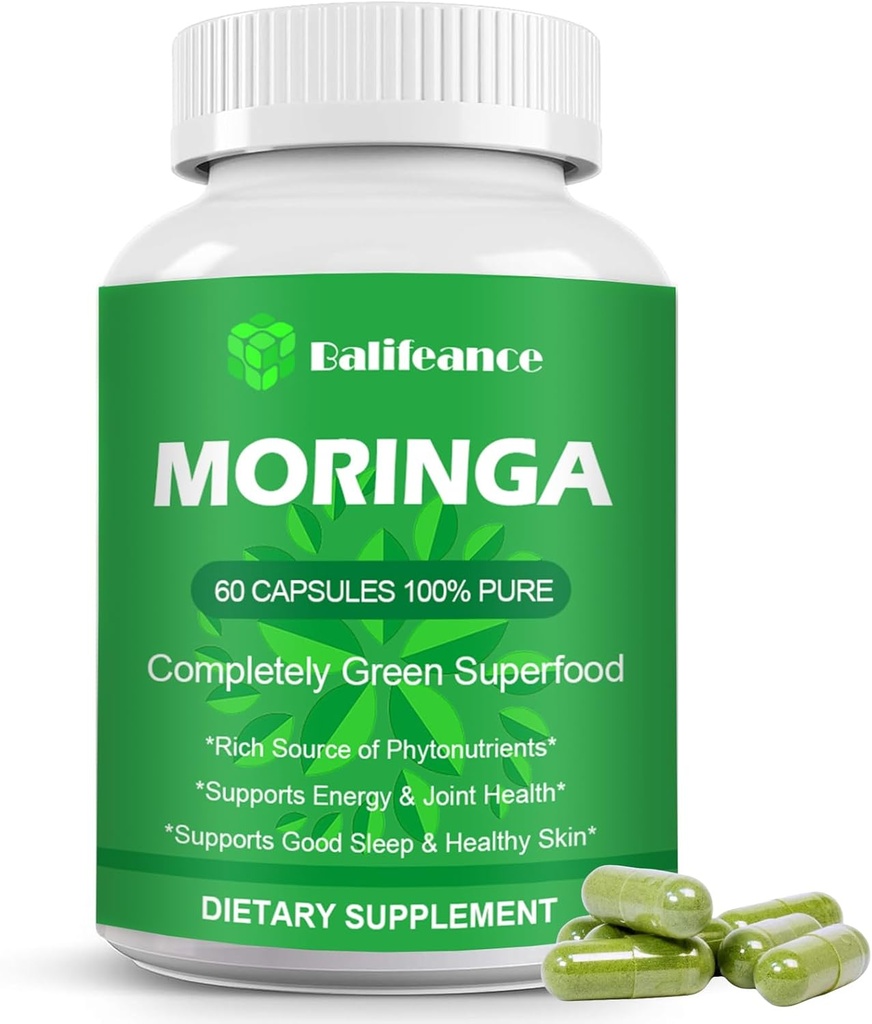 Moringa Capsules 800mg, Pure Moringa Powder Capsules - Support Energy, Skin Health, Gut Health + for mænd og kvinder