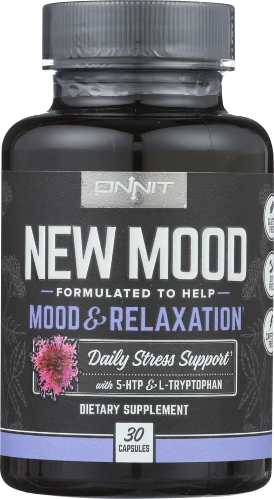 Onnit New Mood Kosttilskud, Mood & Afslapning, Daglig Stress Support, Gluten Free, 30 Kapsler
