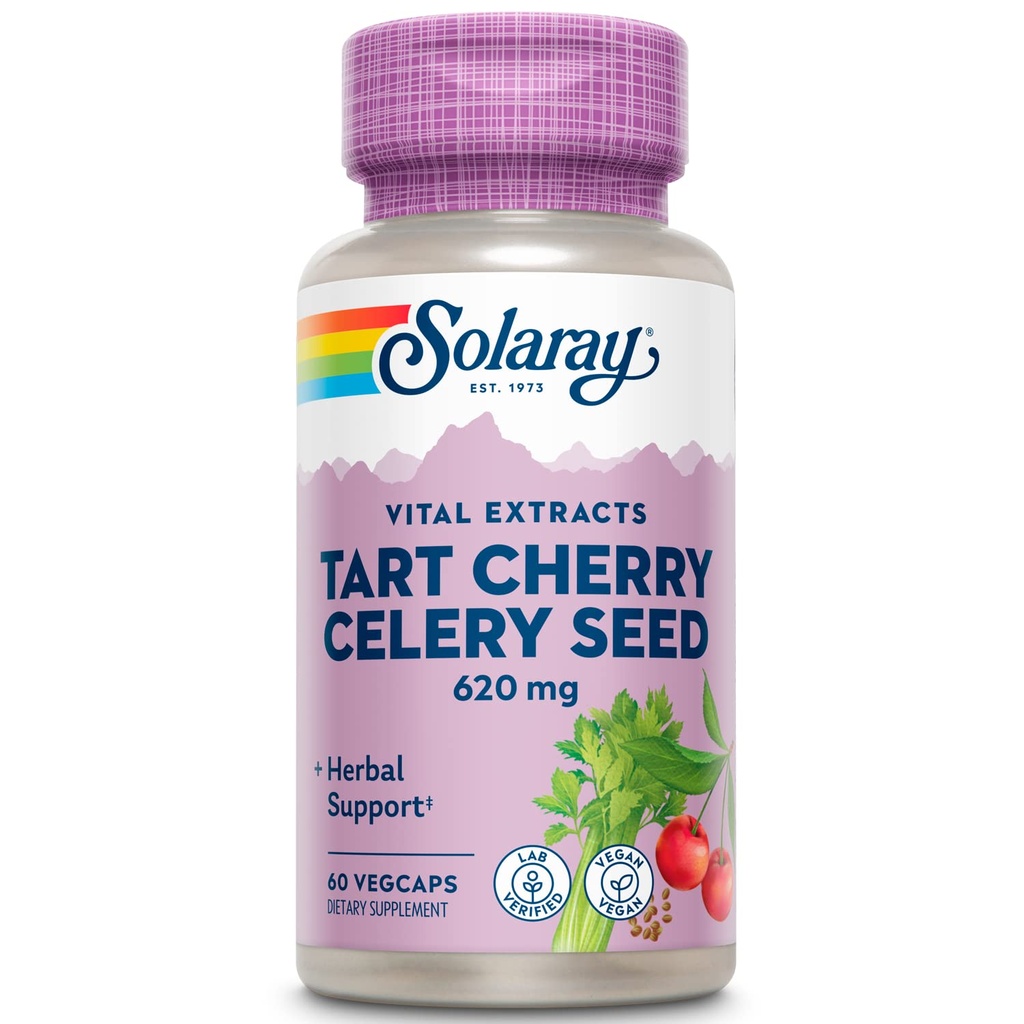 SOLARAY Tart Cherry & Sellery Seed Budding124; Sund Urinsyre Niveauer, fælles, Muscle Recovery & Sleep Support Budding124; 60 VegCaps