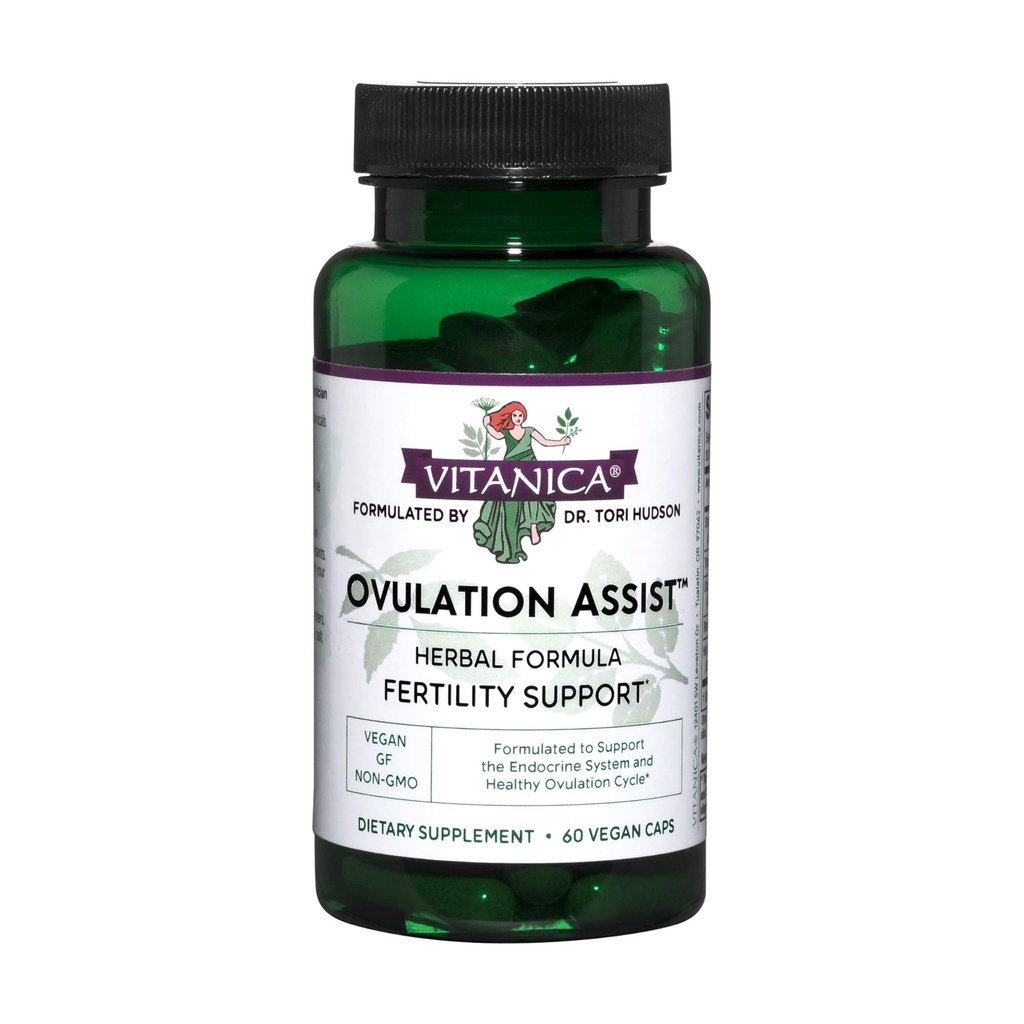 Vitanica Ovulation Assist - Ovarie Health & Adrenal Support med Rhodiola Rosea, Holy Basil, Tribulus Terrestris & Chaste Tree - Urtekost supplement - Lady - 60 Vegan Caps