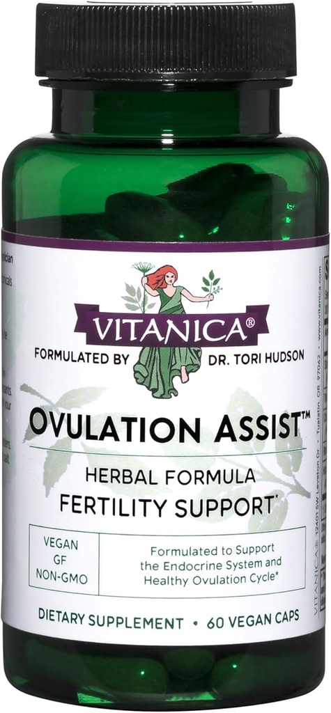 Vitanica Ovulation Assist - Ovarie Health & Adrenal Support med Rhodiola Rosea, Holy Basil, Tribulus Terrestris & Chaste Tree - Urtekost supplement - Lady - 60 Vegan Caps