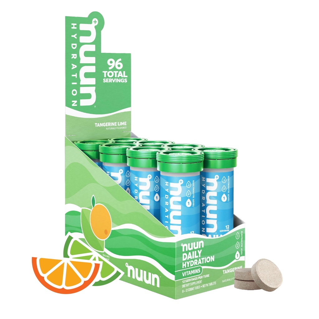 Nuun vitaminer Electrolyte tabletter med D-vitamin, C, E, A, & B6, folinsyre, Magnesium & 4 Andre essentielle elektrolytter, Gluten Free & Vegan, Tangerine Lime, 8 Pack (96 Servering i alt)