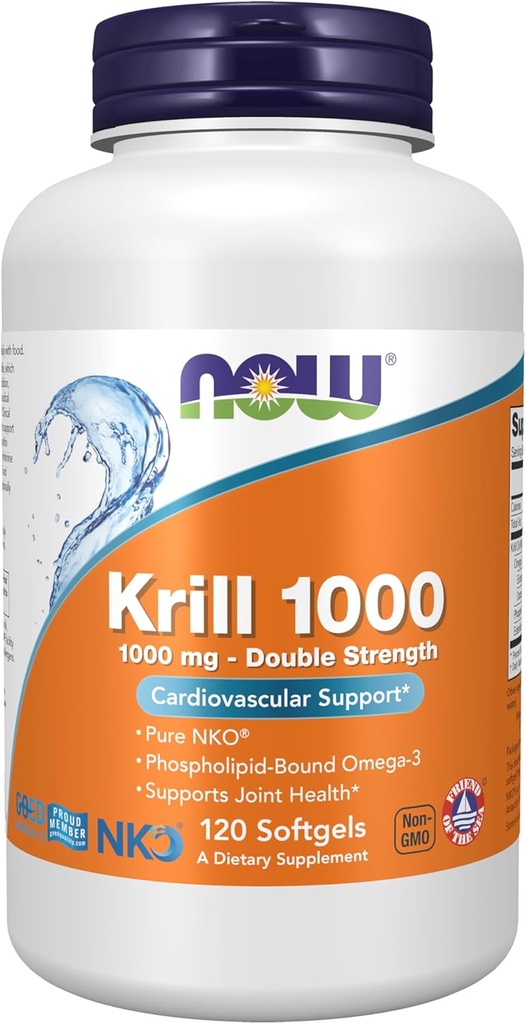 Now Foods Supplements, Neptun Krill, Double Strength 1000 mg, Phospholipid- Bound Omega-3, 120 Softgels