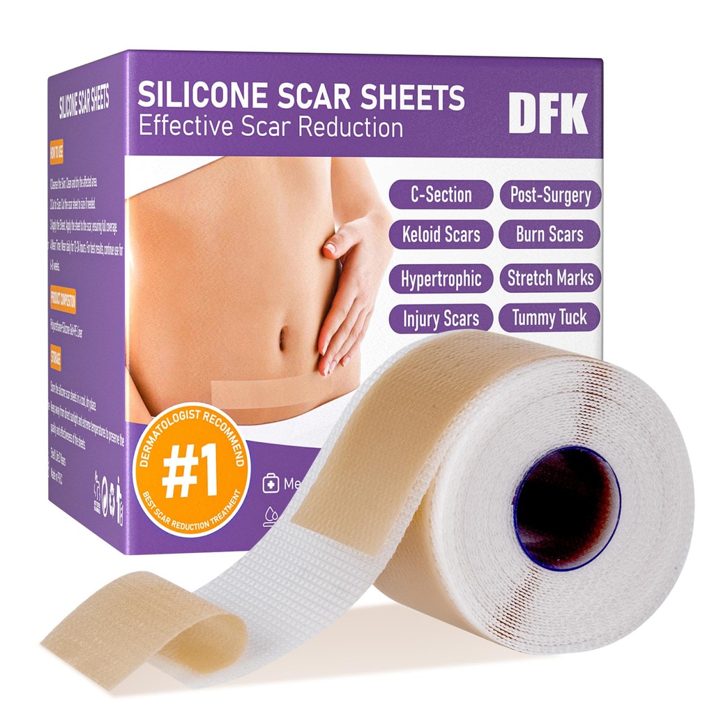 Silicone Scar Sheets, Silicone Scar Tape (1,6 "x 79" Roll-2M), Genanvendelige Professional Scar Silicone Strips, Soft Silicone Scar Sheets for Kirurgiske Scars, Keloid, Acne Scars, Burn Scar, C- sektion