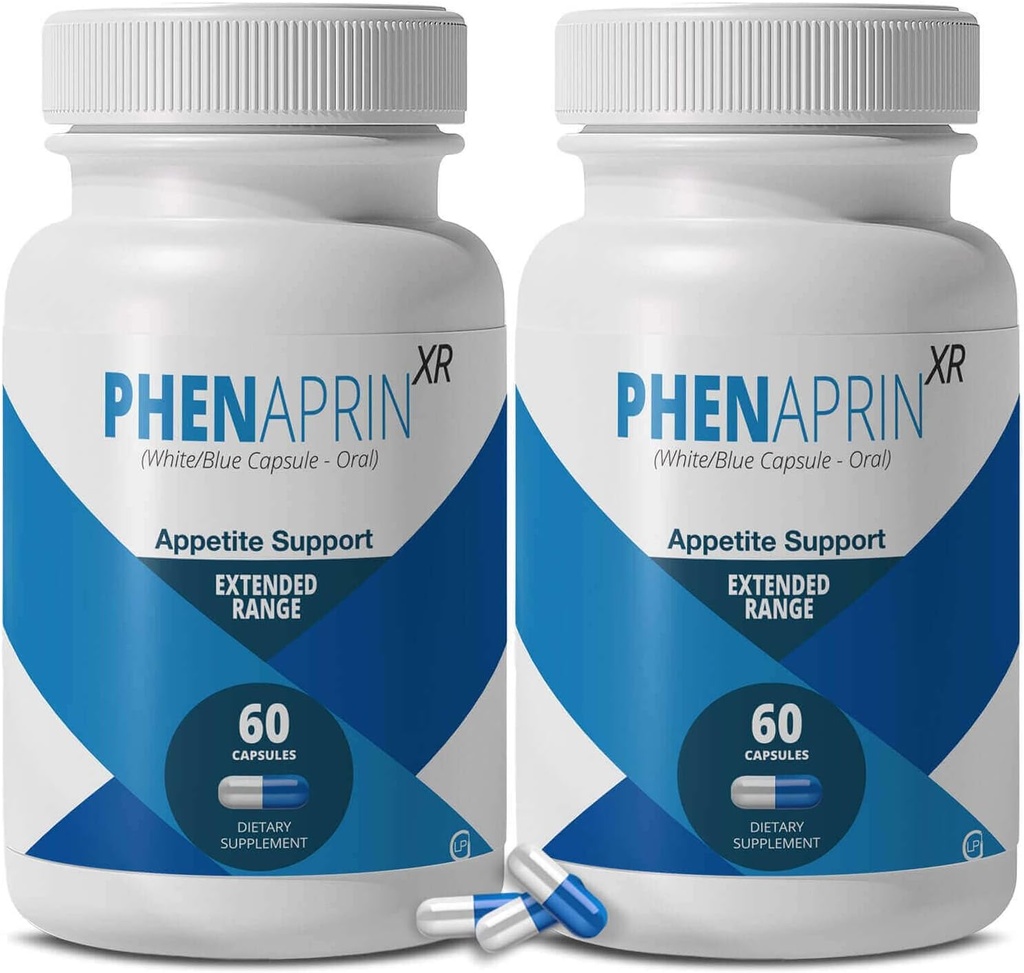 PhenAprin XR Maksimal styrke Appetite Suppressant Diet Pills - 2 - Pack, Metabolisme Boosting, vægttab for kvinder og mænd, 120 blå / hvide kapsler