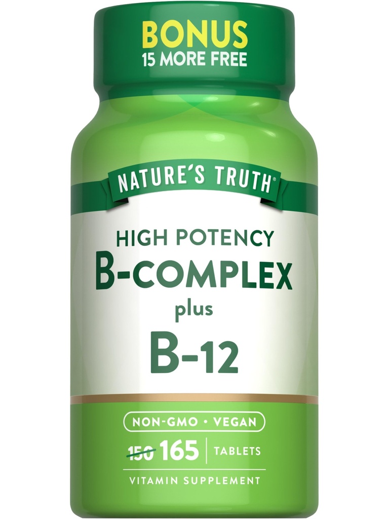 Nature 's Truth Vitamin B Complex; 124; 165 tabletter; 124; Plus B12; 124; Vegan & non- GMO supplement