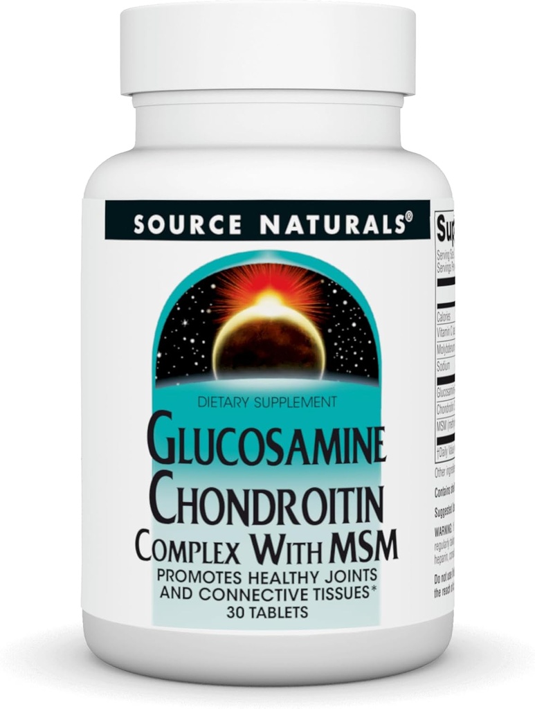 Kilde Naturals Glucosamin Chondroitin Kompleks med MSM, fremmer sunde fællesskaber og forbindelsesvæv * - 30 tabletter