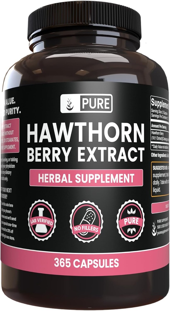 Pure Original Ingredients Hawthorn Berry Extract No Magnesium or Rice Fillers, Altid Pure, Lab Verified (365 kapsler)