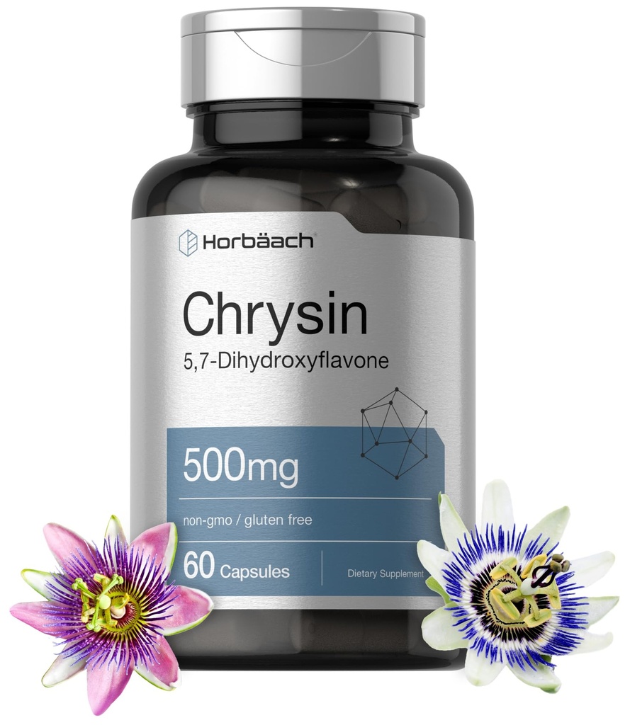 Horbäach Chrysin Supplement: 124; 500mg; 124; 60 kapsler: 124; Passion Flower Extract: 124; Non- GMO, Gluten Free Supplement: