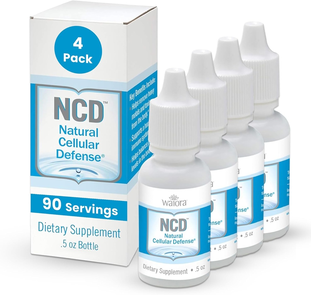 Waiora Natural Cellular Defense (NCD) Liquid Zeolite Drops, Clinoptilolite for Mænd & Kvinder - Supplement for immun, sund Gut Support, Cleanse, pH Balance (0.5oz Flaske, 4 Ct - 360 serv)