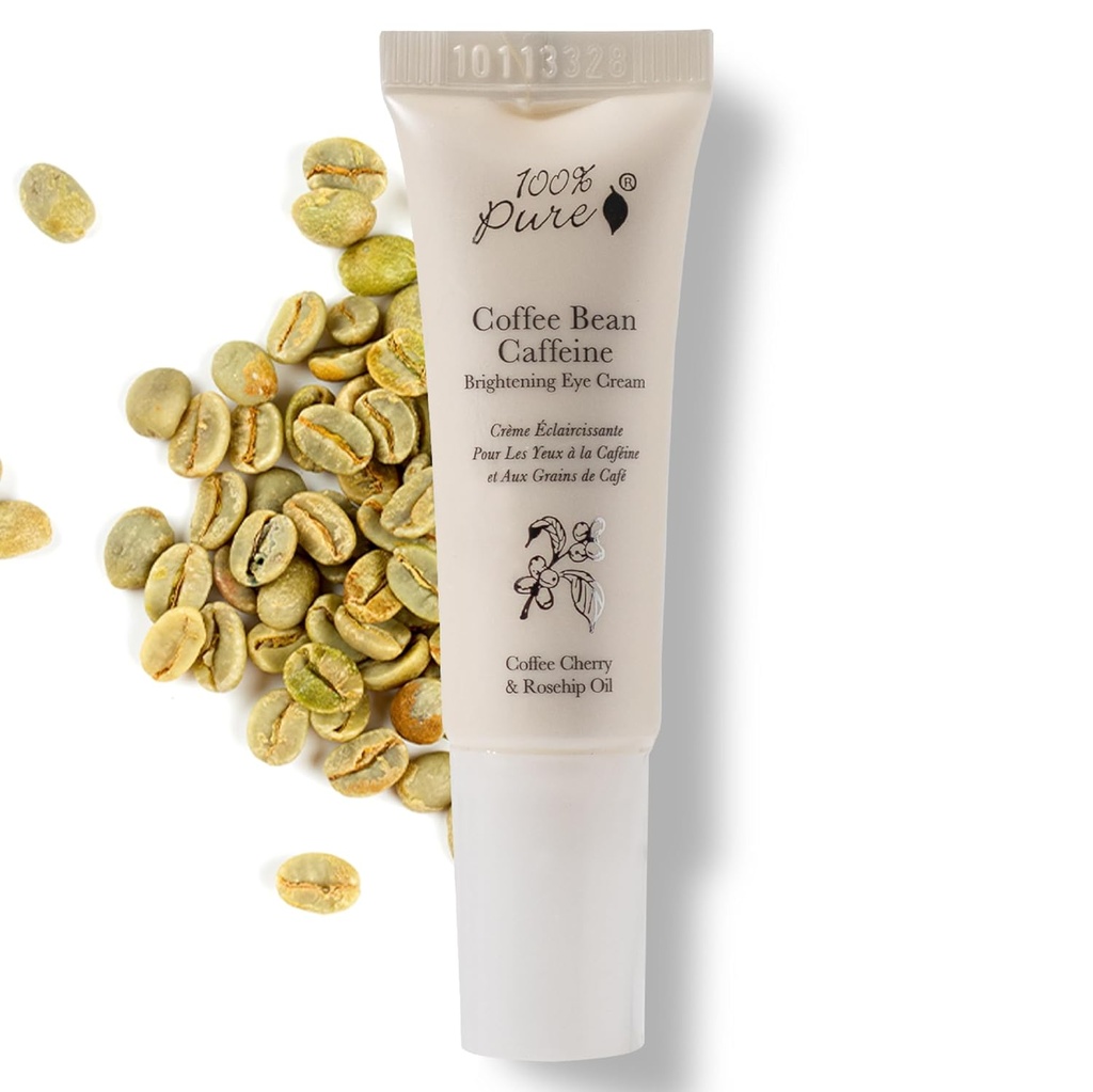 100% PURE kaffe Bean Koffein Eye Cream Genopfrisk & Hydrate Under Eye Treatment Reducer Puffiness, mørke cirkler, Wrinkles med grøn te, Rose Hip, E-vitamin - ungdommelige vibrant øjne - Vegan - 0,3 oz