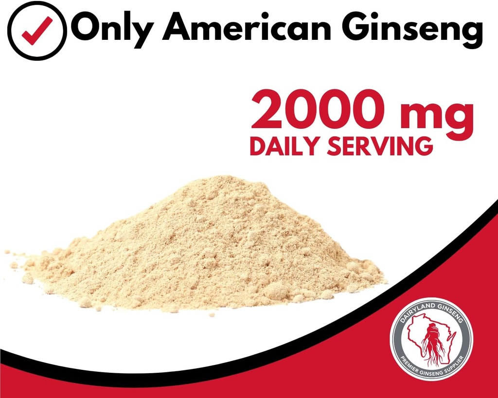 Dairyland Koncentreret Amerikansk Ginseng pulver - 8 oz Pack Wisconsin Ginseng pulver - Non-GMO, Gluten Free - Herbal supplement til smoothies, Bagning, Tea