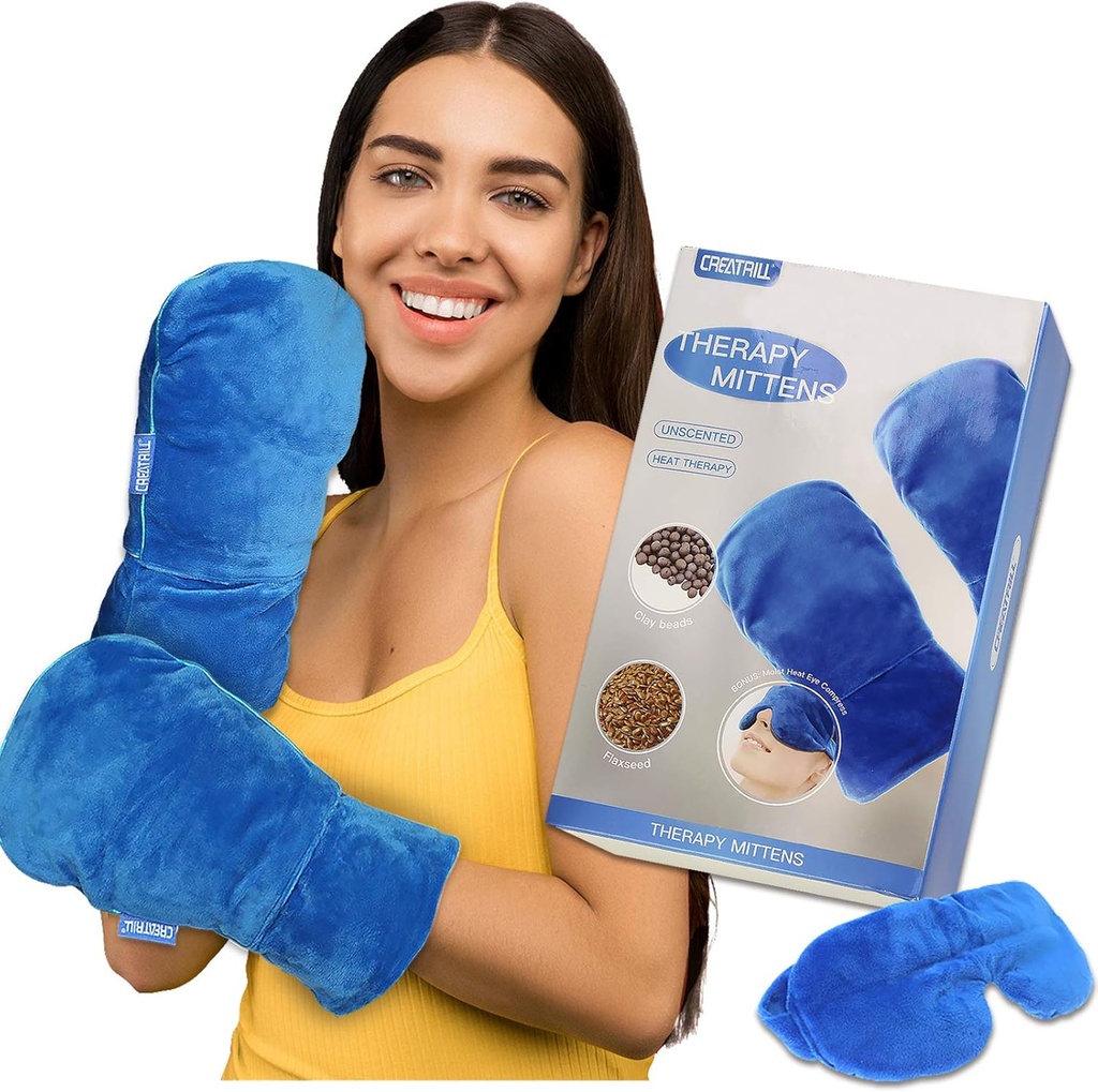 CREATRILL Microwavable terapi Mittens naturlige uduftende handsker fugtig varmebehandling for Raynauds Gigt Fingers Smerte Relief