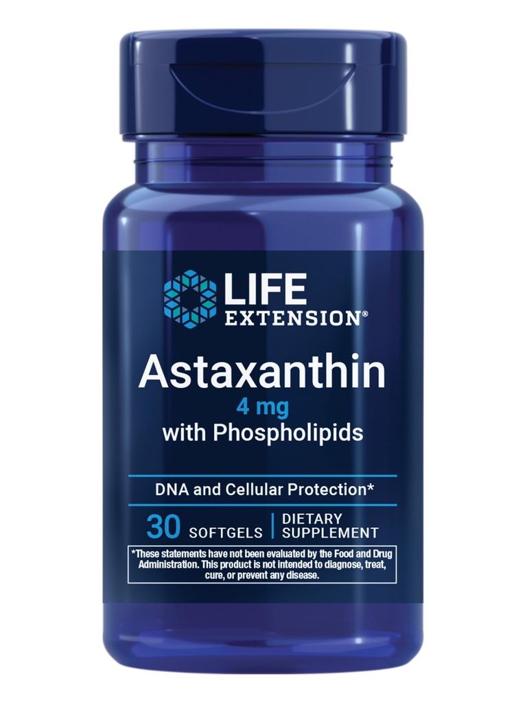 Life Extension Astaxanthin med fosfolipider - Antioxidant Support, Eye Health - Algae- Derived - Gluten- Free, Non- GMO - 30 Softgels