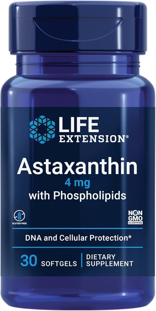 Life Extension Astaxanthin with Phospholipids – Antioxidant Support, Eye Health – Algae-Derived – Gluten-Free, Non-GMO – 30 Softgels