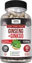 Kaya Naturals Red Panax Ginseng + Ginkgo Biloba - Nootrop Brain Supplement - Kognitiv og koncentrering Support - Brain Booster, Fokus og hukommelse supplement - 180 kapsler