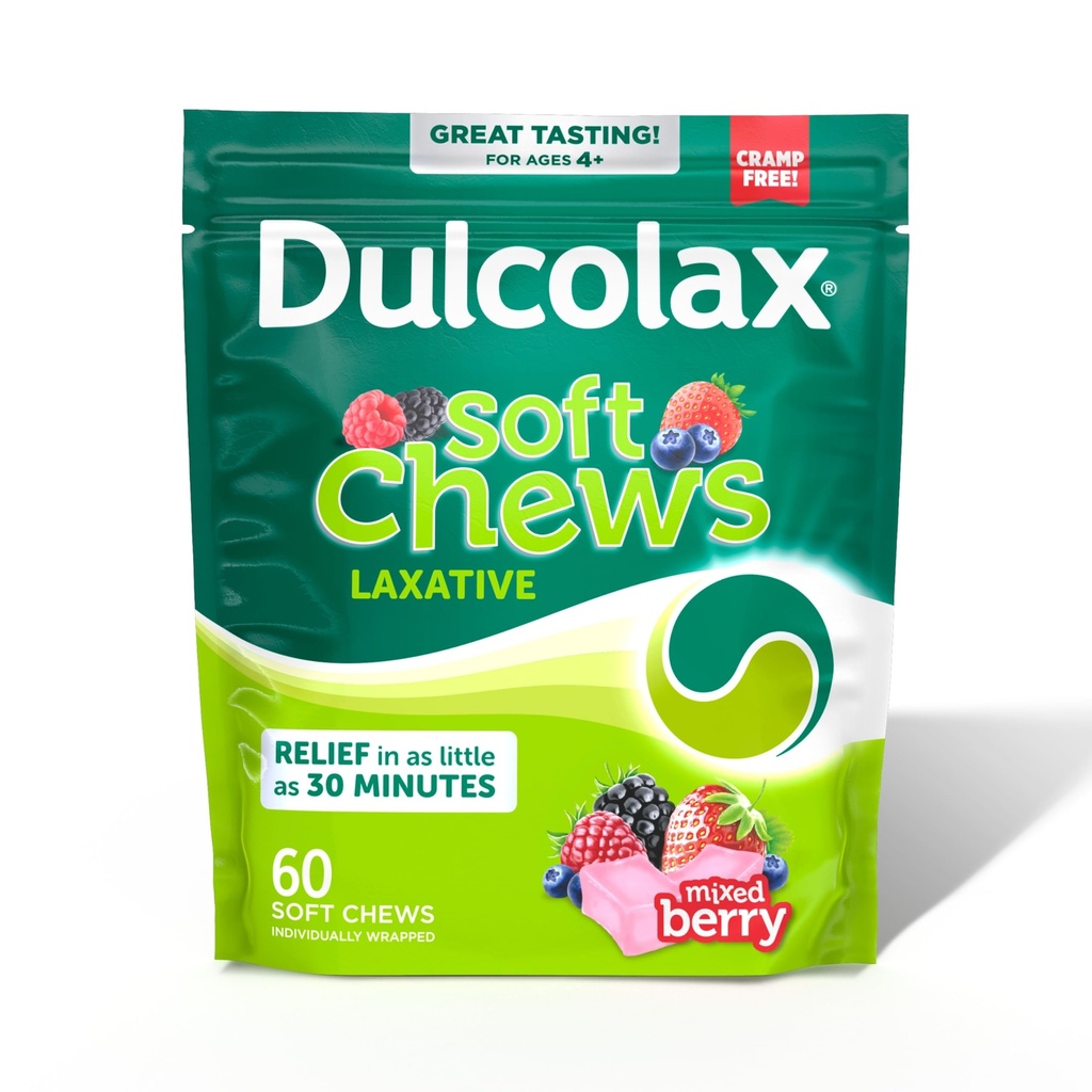 Dulcolax Saline Laxative Soft Chews, Adtle Constipation Relief, Mixed Berry Flavor, Magnesium Hydroxid 1200 mg, 60 Greve