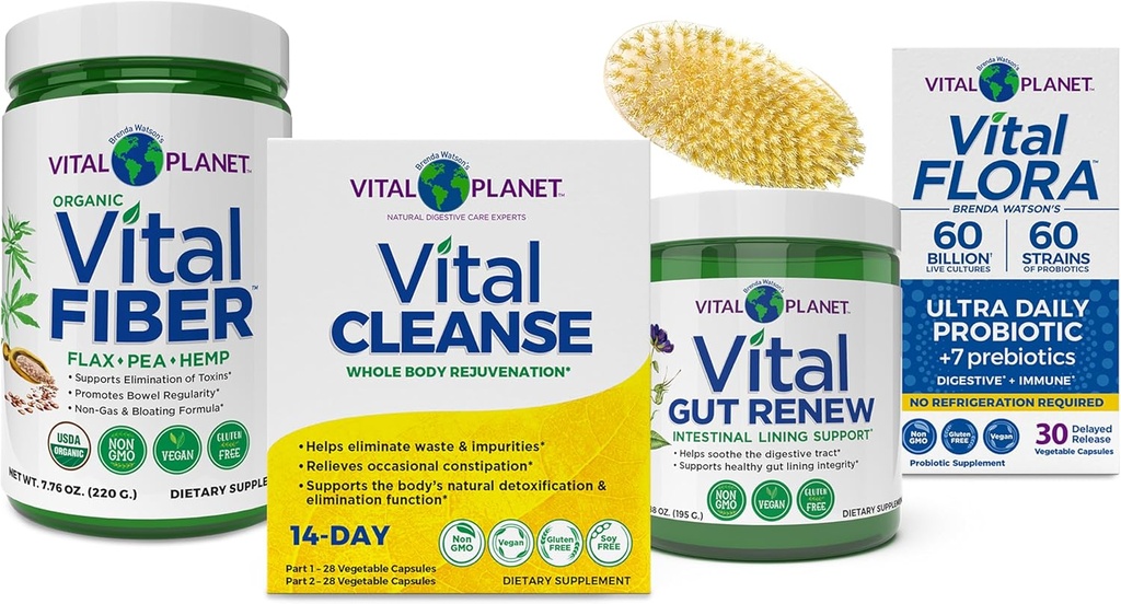 Vital Planet - Hele kroppen interne Cleansing Kit med Vital Cleanse 14-Dag 2-Part Program, Vital Fiber, Vital Gut Renew, og Vital Flora Probiotika med Prebiotika, 4 Products-in-One