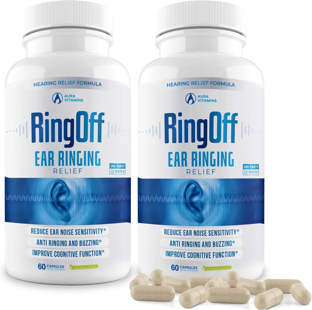 Ring Off (120 Caps) - Tinnitus Relief til Ringøre, Clear Tinnitus Quieting Ear Ringning Relief & Restoring Inner Peace, Ginkgo Biloba, Zink Picolinate & mere - Effektiv Hørehjælp