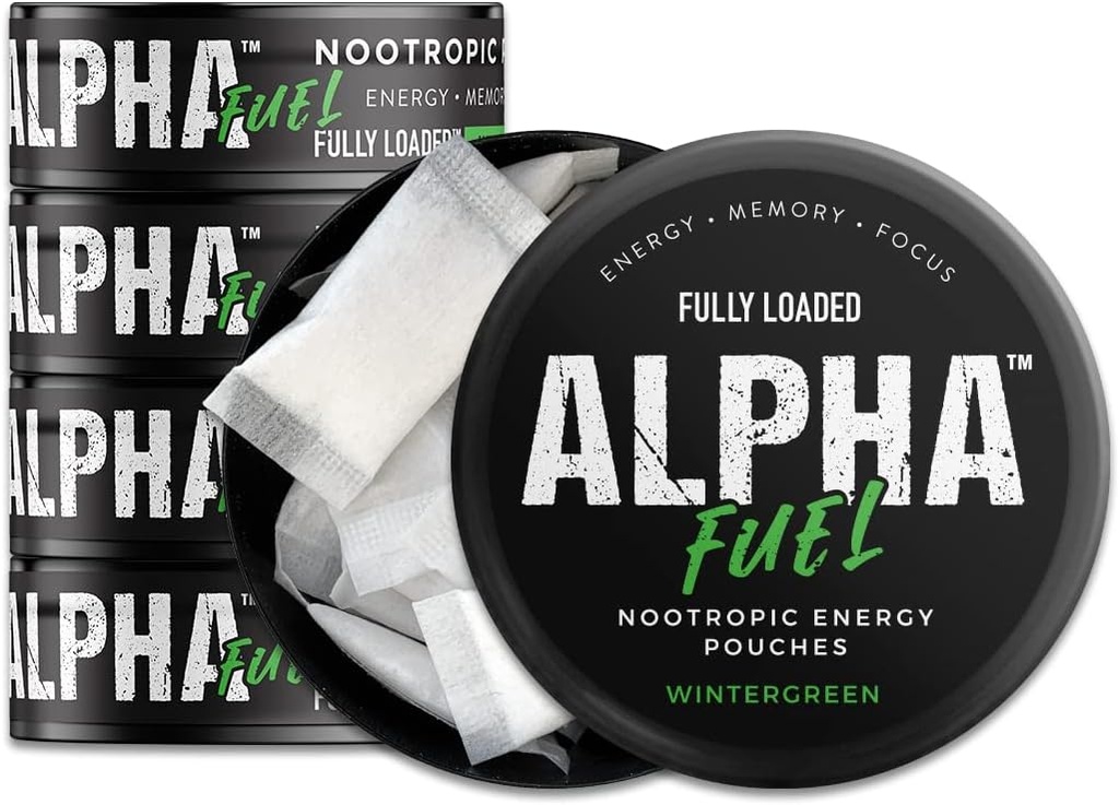Fuldt lastet Alpha Brændstof Nootrop Pouches (Wintergreen Fuel) - Nootrop Energy Pouches med koffein, Alpha GPC, Tyrosine, Taurine, Guarana og mere
