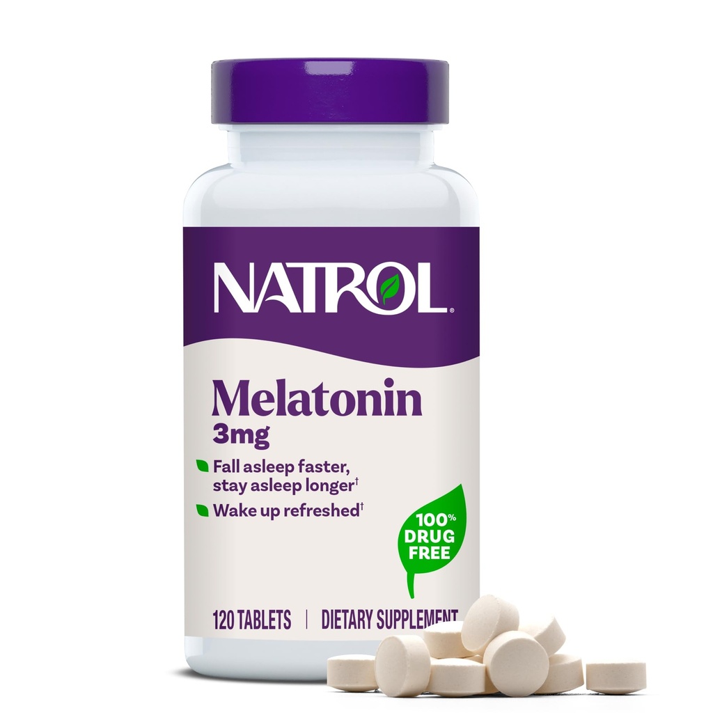 Natrol Melatonin 3 mg, Kosttilskud til afslappende søvn, søvntilskud til voksne, 120 Melatonin tabletter, 120 dages forsyning