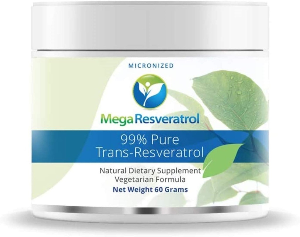 Mega Resveratrol Powder, Pharmaceutical Grade, 99% Pure Mikroniseret Trans- Resveratrol, 60 Grams Powder, Renhed Certificeret. Hjælpestoffer Gratis.