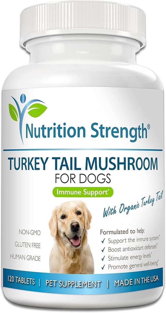 Tyrkiet Tail Mushroom for hunde til at støtte en stærk immunsystem, Fremme Gut sundhed, Antioxidant Aktivitet & Inflammatorisk Relief, Reducere Træthed & Boost Stamina, 120 tyggetabletter
