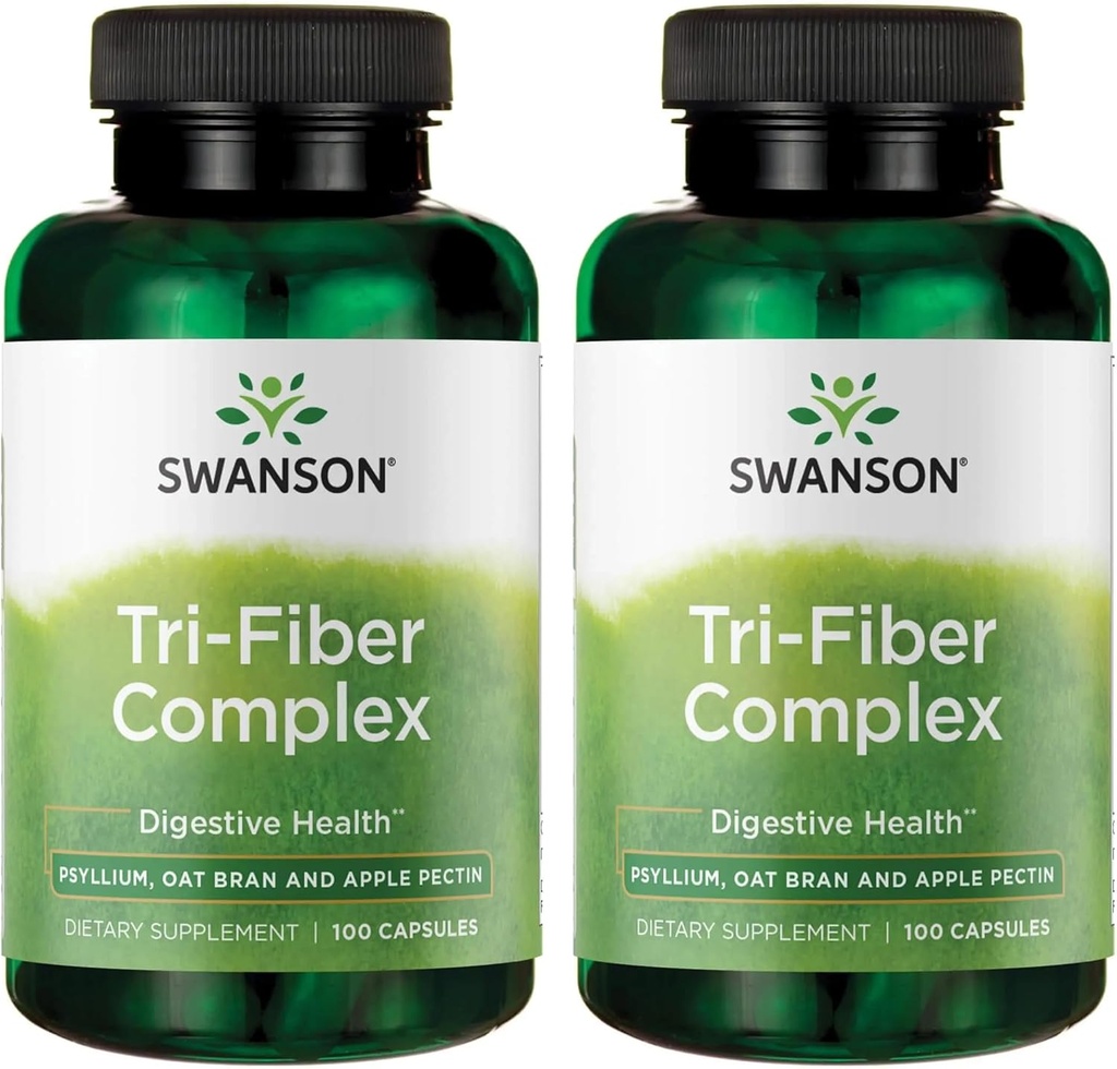 Swanson Tri- Fiber Complex - fordøjelsestilskud lavet med Psyllium, Oat Bran, & Apple Pectin - (100 kapsler) (2 pakke)