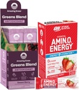 Amazing Grass Bundle of Optimum Nutrition Essential Amino Energy Plus Electrolytes Stick Packs, Energy Powder, Strawberry Burst, 7 Greve Green Superfood Antioxidant: Sweet Berry, 15 Servere