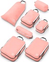 Stor kompression pakning Cubes til Travel- Packing Cube Bagage Arrangører 7 stykke sæt til indchecket bagage-Ultralygt, Expandable / Compression Tasker af TRIPED Travel Gear (Dusty Rose)