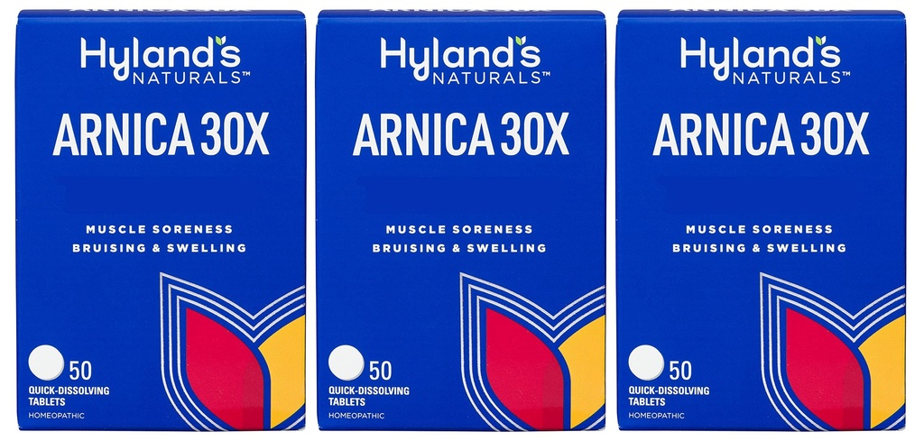 Hylands Arnica 30x 50 tabletter (3 Pack = 150 tabletter), blå mærker, hævelse, muskelsmerter Relief