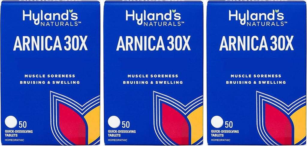 Hylands Arnica 30x 50 tabletter (3 Pack = 150 tabletter), blå mærker, hævelse, muskelsmerter Relief