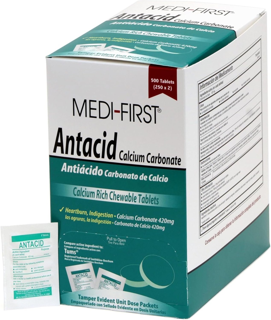 Medi- First 80213 Chewable Mint Antacida Tablets, 500 Count