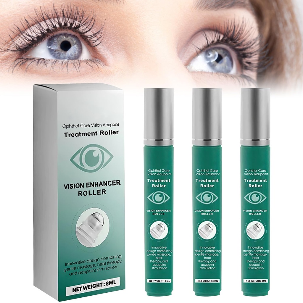 Vision Forbedre Massage Roller, Eye Roller til at forbedre Visual Klarhed, Natural Vision Enhancer Roller, Relieve Eye Strain, Træthed, og ubehag 8 ml (3 stk)