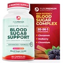 PurePremium Normal Blood Sugar Support Supplement - 20 Aktive Ingredienser Kompleks til at understøtte Blood Sugar Niveauer allerede i det normale område - med kanel, Bitter Melon, Chrom, Mulberry - 60ct
