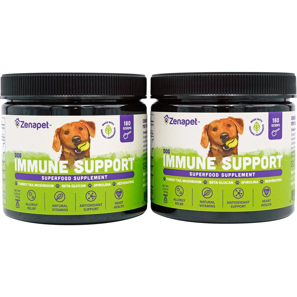 ZENAPET hund immunforsvar Premium Powder Topper, Tyrkiet Hale, Spirulina & Beta- glucan, Understøtter et sundt immunsystem & fordøjelse, Human- Grade, Made in USA