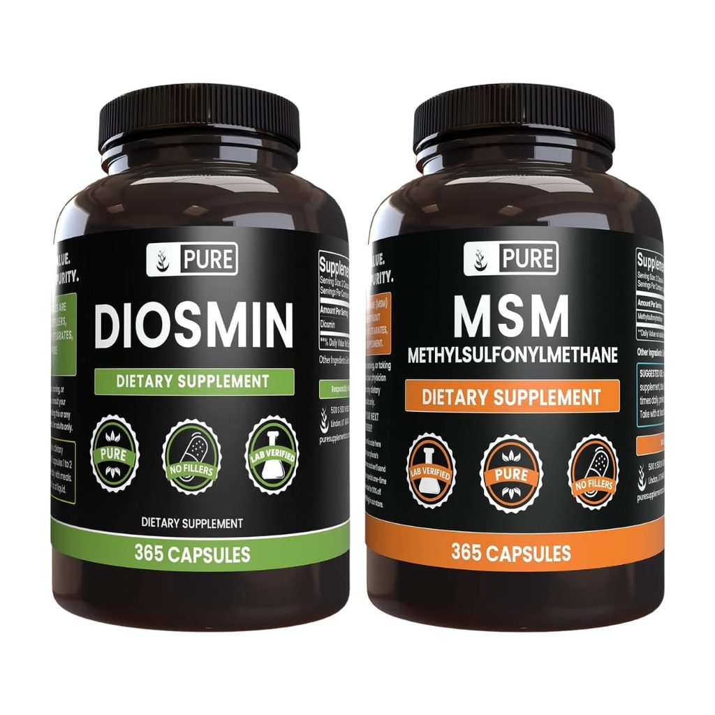 PURE ORIGINALSKE INGREDIENSER Diosmin og MSM Bundle, 365 Kapsler Hver, Ingen Magnesium eller ris Fyldere, Altid Ren
