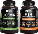 PURE ORIGINALSKE INGREDIENSER Diosmin og MSM Bundle, 365 Kapsler Hver, Ingen Magnesium eller ris Fyldere, Altid Ren