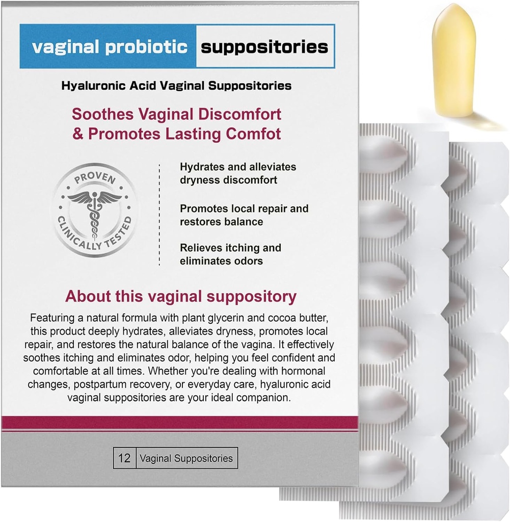 Nahid Hyaluronic Acid Suppositbles against 124; Vaginal Fugt & pH Balance Support 124; 12 indsatse med Prebiotic Complex Buddy 124; Soothe Tørhed, Odor Control, Gendanne Comfort