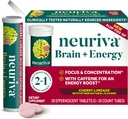 NEURIVA Brain + Energy Supplement med klinisk testet Neurofaktor For fokus & koncentration, vitamin B12, & 150mg koffein For en øjeblikkelig energi Boost, 30ct Cherry Limeade Effervescent tabletter
