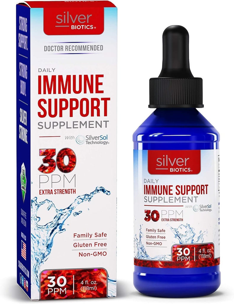 Sølv Biotics Væske 30 PPM Patenteret Multivalent SilverSol Technologie Note 124; Bio- Hacking immunbuilding Natural Support Note 124; 4 oz. Dropper